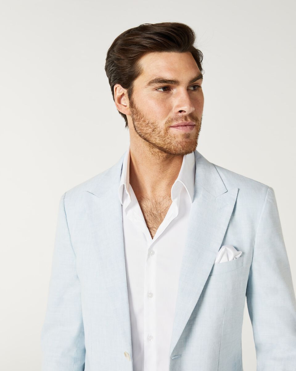 Mens Pale Blue Slim Linen Tailored Suit Jacket